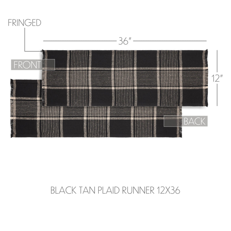 Eston Black Tan Plaid Runner 12x36