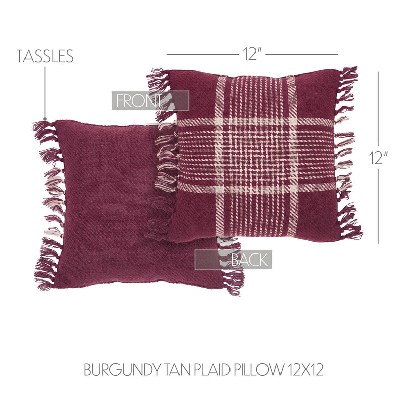 Eston Burgundy Tan Plaid Pillow 12x12