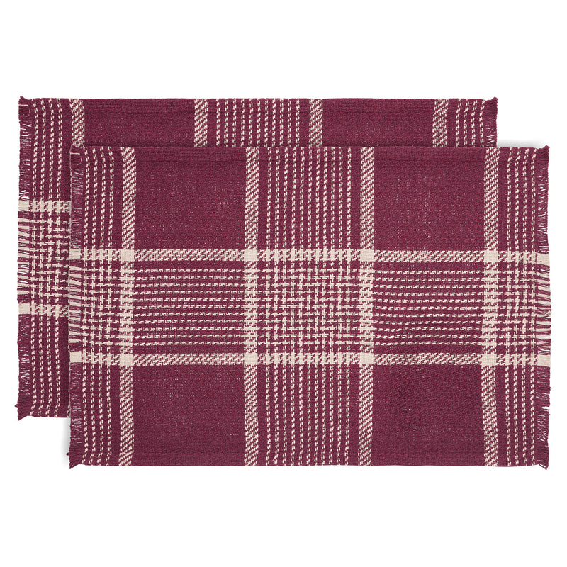 Eston Burgundy Tan Plaid Placemat Set of 2 13x19