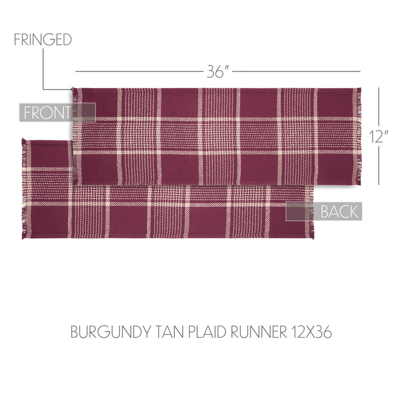 Eston Burgundy Tan Plaid Runner 12x36