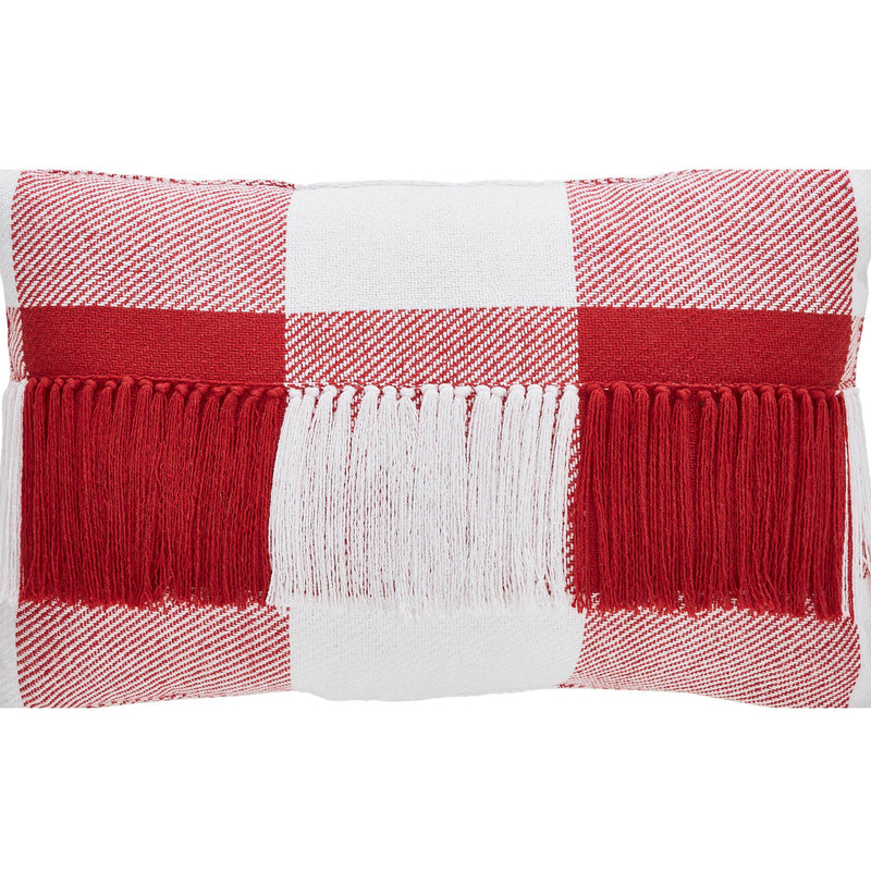 Annie Red Check Fringed Pillow 14x22