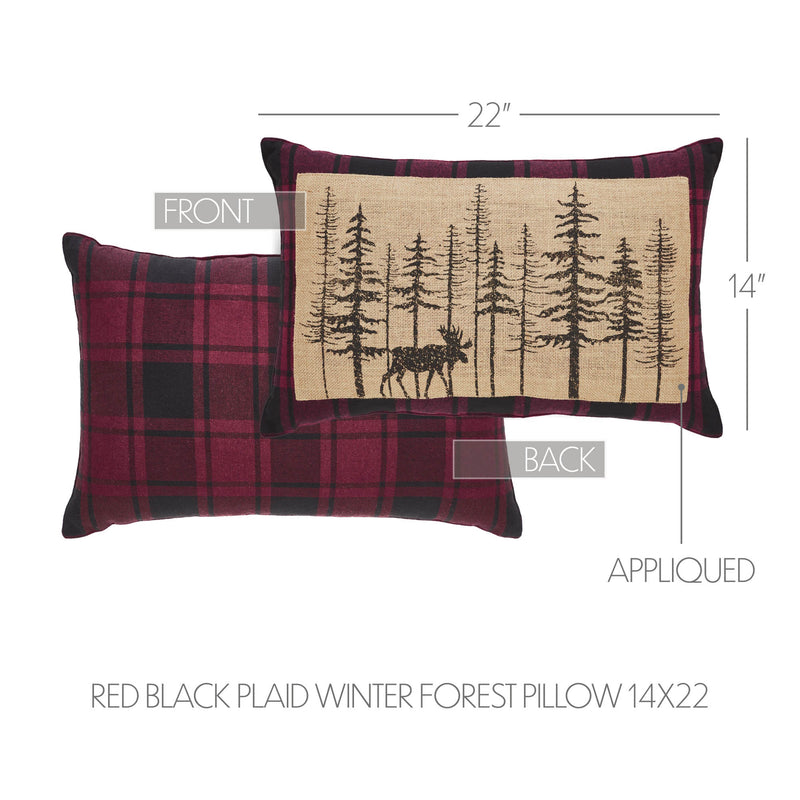 Cumberland Red Black Plaid Winter Forest Pillow 14x22