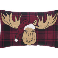 Cumberland Red Black Plaid Holiday Moose Pillow 14x22