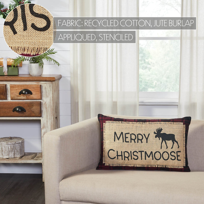 Cumberland Red Black Plaid Merry Christmoose Pillow 14x22