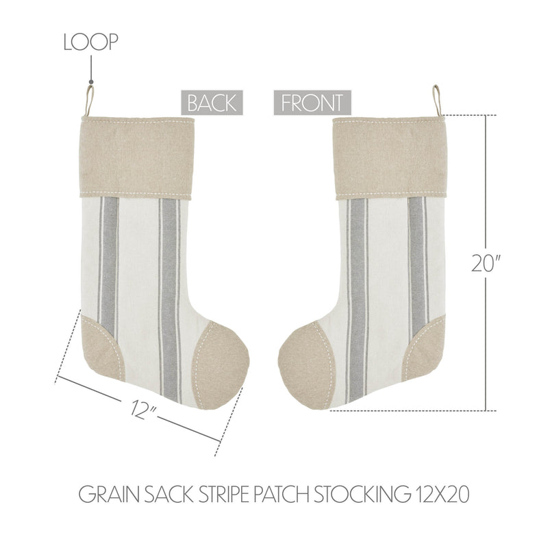 Grace Grain Sack Stripe Patch Stocking 12x20