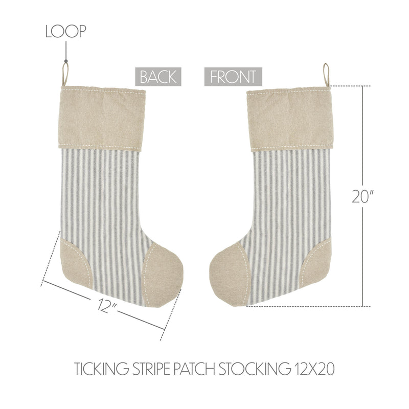 Grace Ticking Stripe Patch Stocking 12x20