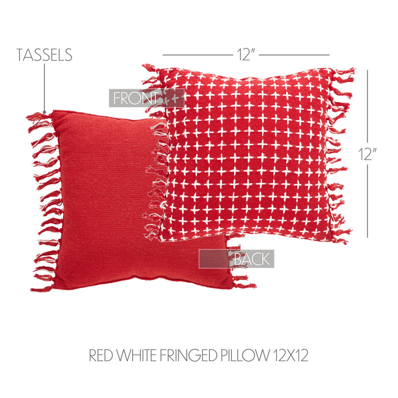 Gallen Red White Pillow Fringed 12x12