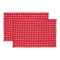 Gallen Red White Placemat Set of 2 Fringed 13x19