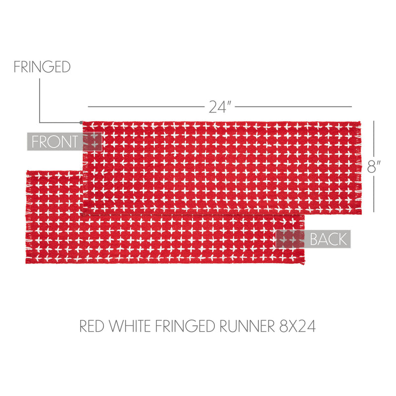 Gallen Red White Runner Fringed 8x24