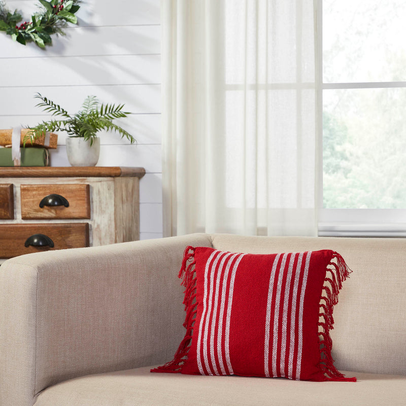 Arendal Red Stripe Pillow Fringed 12x12