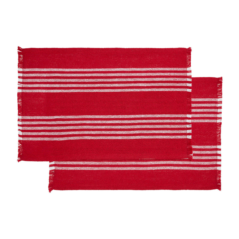 Arendal Red Stripe Placemat Set of 2 Fringed 13x19