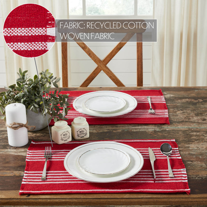 Arendal Red Stripe Placemat Set of 2 Fringed 13x19