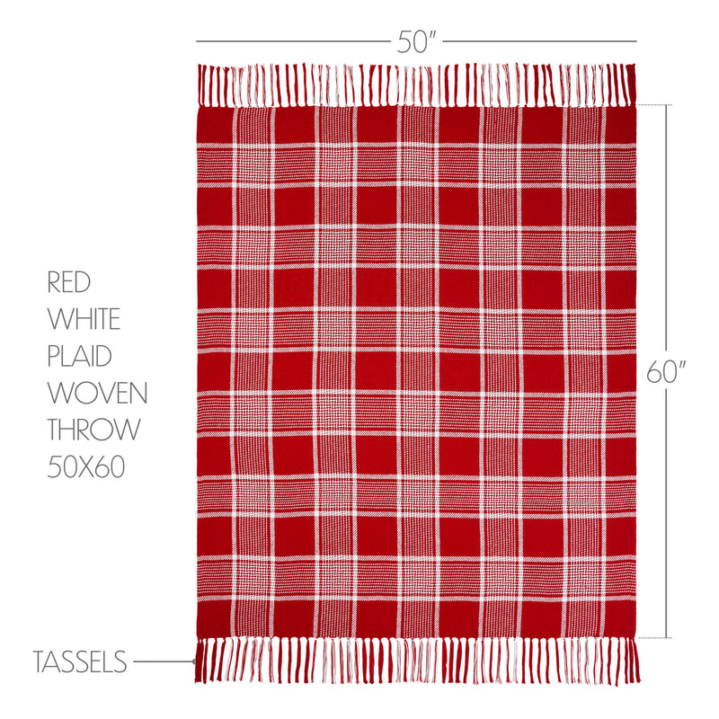 Eston Red White Plaid Woven Throw 50x60