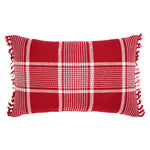 Eston Red White Plaid Pillow Fringed 14x22