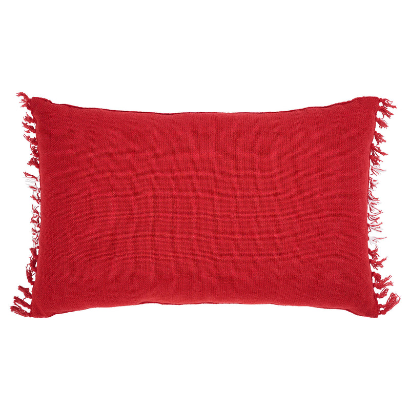 Eston Red White Plaid Pillow Fringed 14x22
