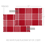 Eston Red White Plaid Placemat Set of 2 Fringed 13x19