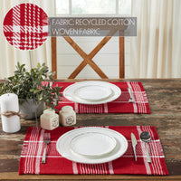 Eston Red White Plaid Placemat Set of 2 Fringed 13x19