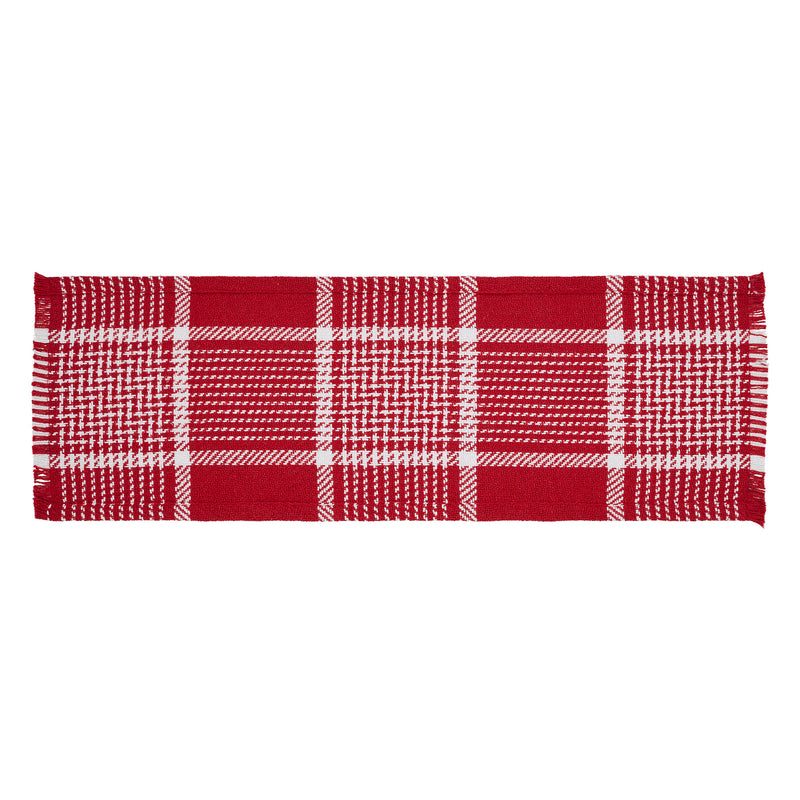 Eston Red White Plaid Runner Fringed 8x24