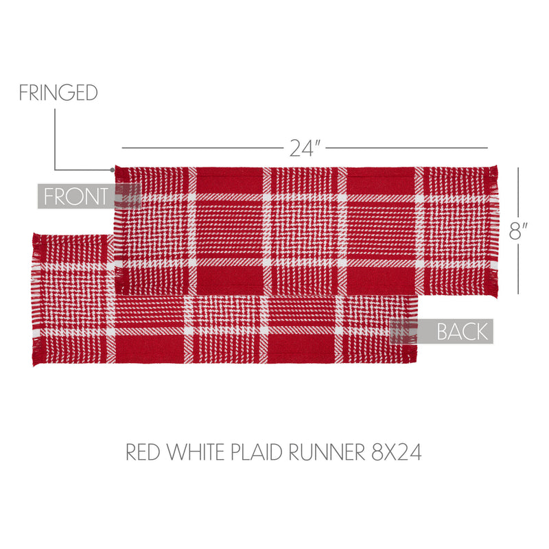 Eston Red White Plaid Runner Fringed 8x24