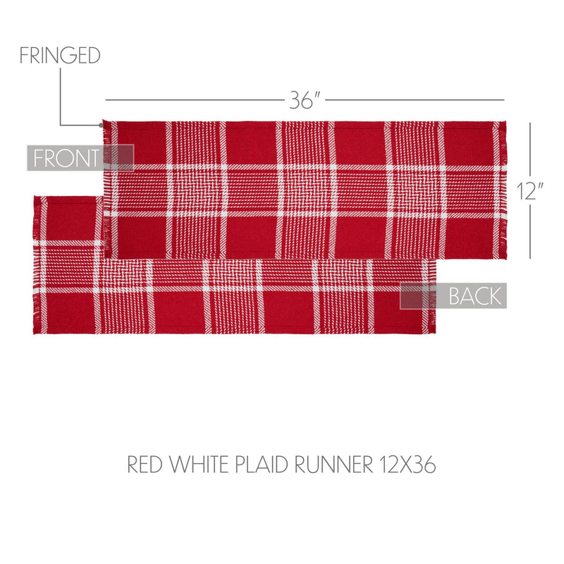 Eston Red White Plaid Runner Fringed 12x36
