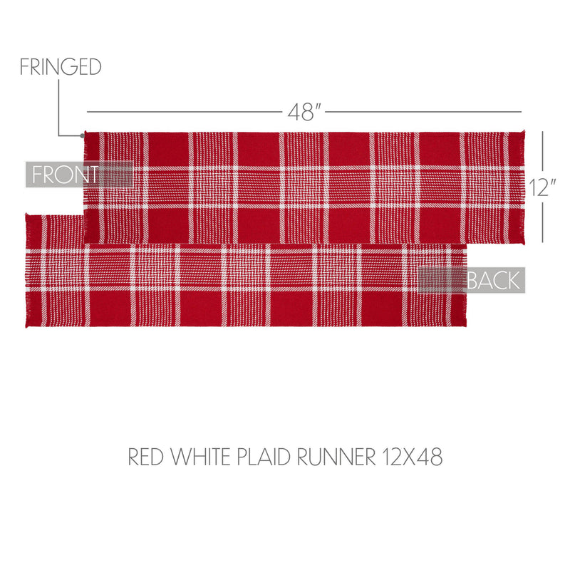 Eston Red White Plaid Runner Fringed 12x48