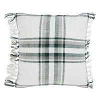 Harper Plaid Green White Pillow Fringed 12x12