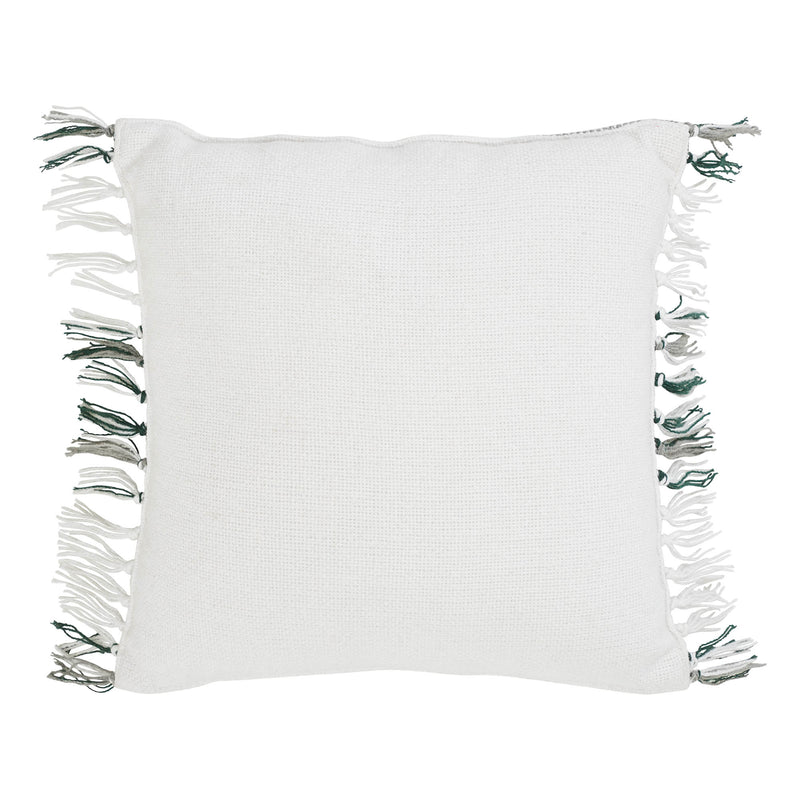 Harper Plaid Green White Pillow Fringed 12x12