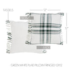 Harper Plaid Green White Pillow Fringed 12x12