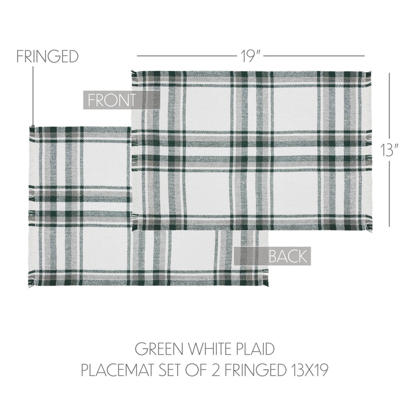 Harper Plaid Green White Placemat Set of 2 Fringed 13x19