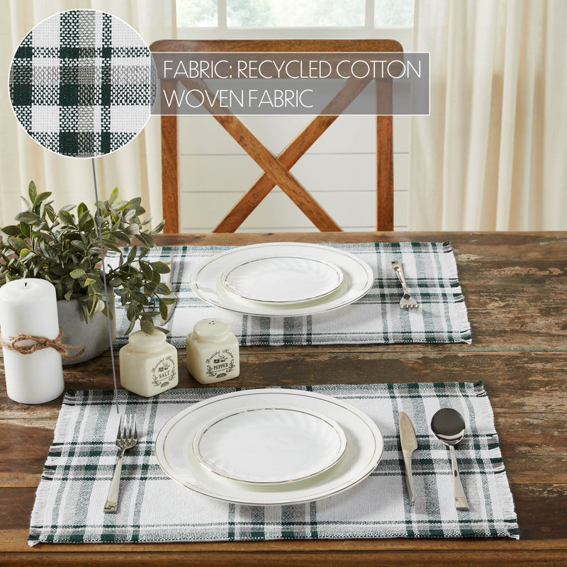 Harper Plaid Green White Placemat Set of 2 Fringed 13x19