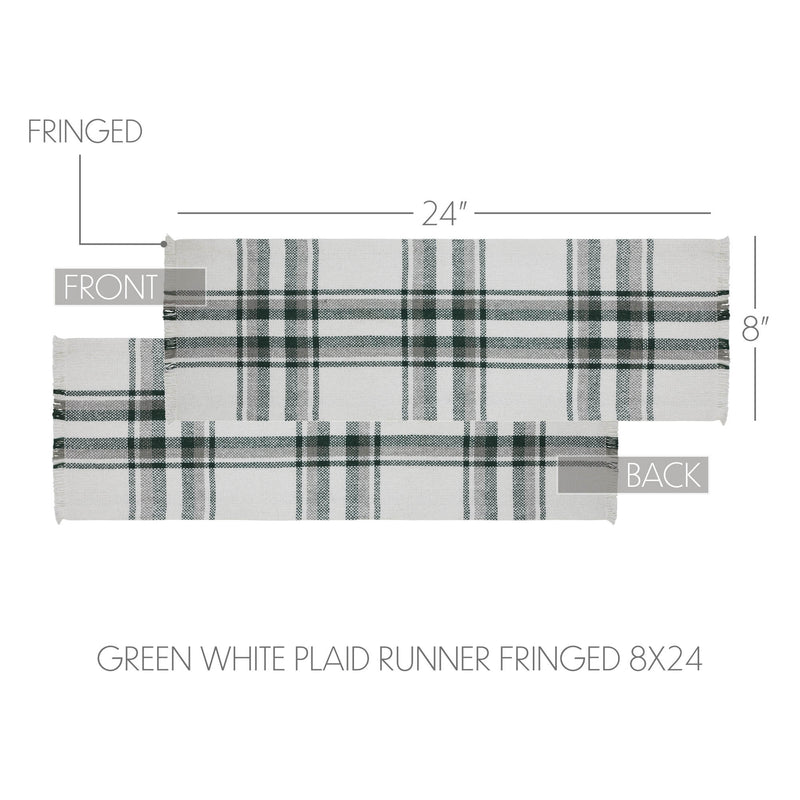 Harper Plaid Green White Runner Fringed 8x24