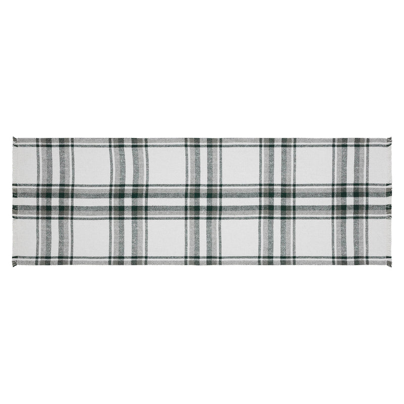 Harper Plaid Green White Runner Fringed 12x36