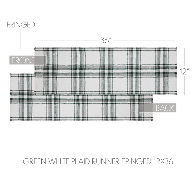 Harper Plaid Green White Runner Fringed 12x36