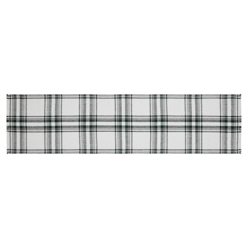 Harper Plaid Green White Runner Fringed 12x48