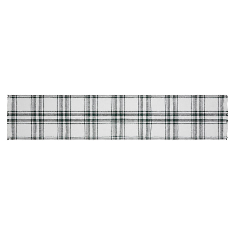 Harper Plaid Green White Runner Fringed 12x60