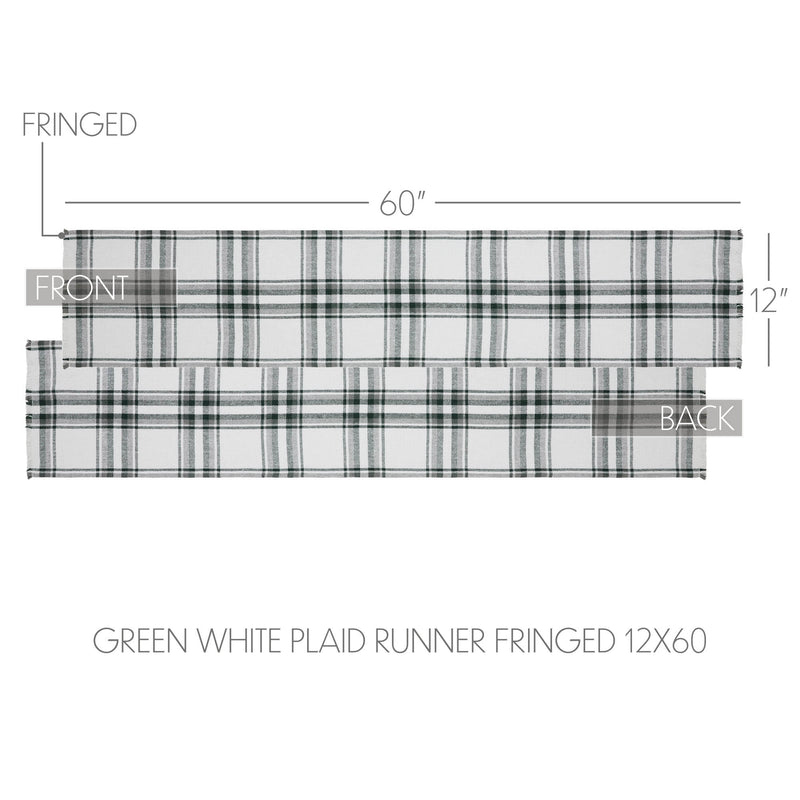 Harper Plaid Green White Runner Fringed 12x60