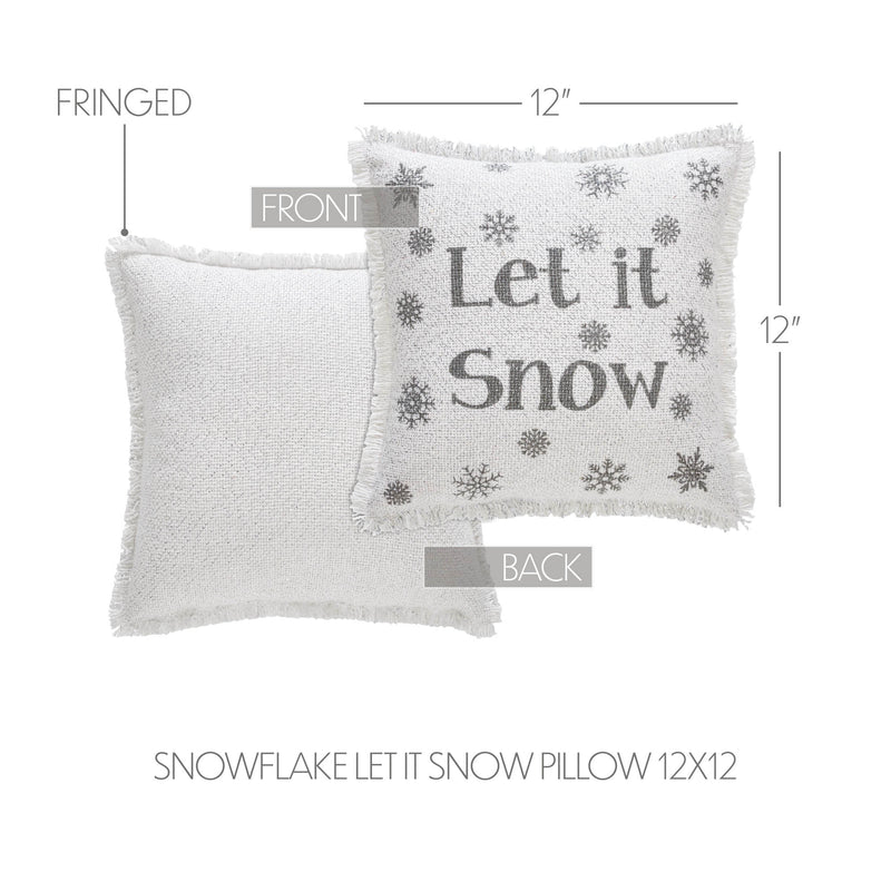 Yuletide Burlap Antique White Snowflake Let It Snow Pillow 12x12