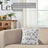 Yuletide Burlap Antique White Snowflake Let It Snow Pillow 12x12