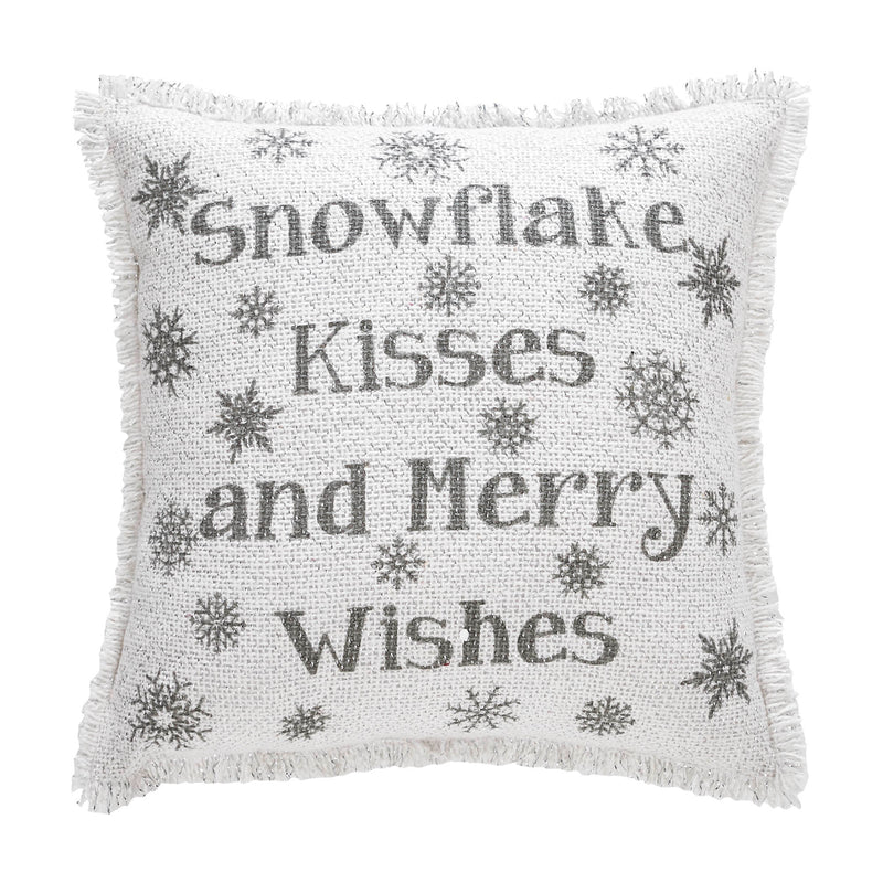 Yuletide Burlap Antique White Snowflake Kisses Pillow 12x12