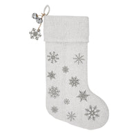 Yuletide Burlap Antique White Snowflake Stocking 12x20