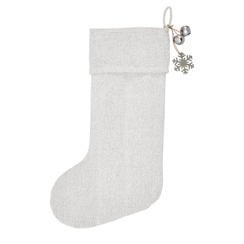 Yuletide Burlap Antique White Snowflake Stocking 12x20