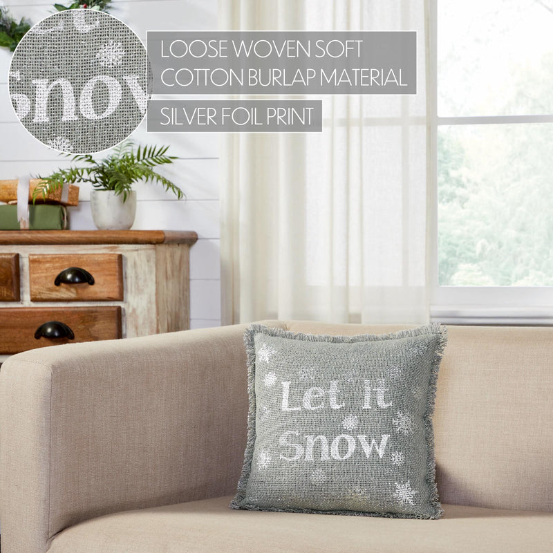 Yuletide Burlap Dove Grey Snowflake Let It Snow Pillow 12x12