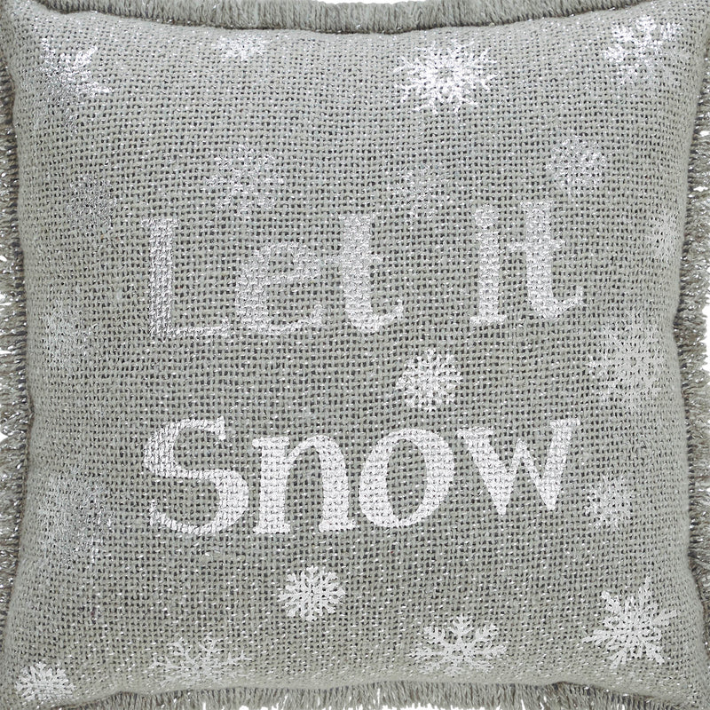 Yuletide Burlap Dove Grey Snowflake Let It Snow Pillow 12x12