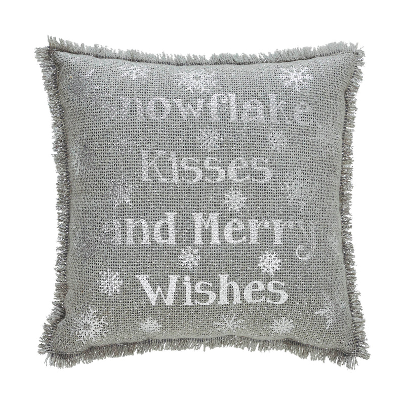 Yuletide Burlap Dove Grey Snowflake Kisses Pillow 12x12