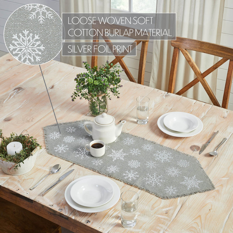 Yuletide Burlap Dove Grey Snowflake Runner 12x36