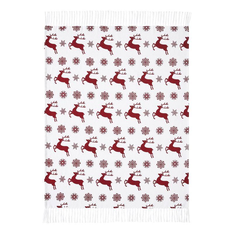 Scandia Snowflake Red White Woven Throw 50x60