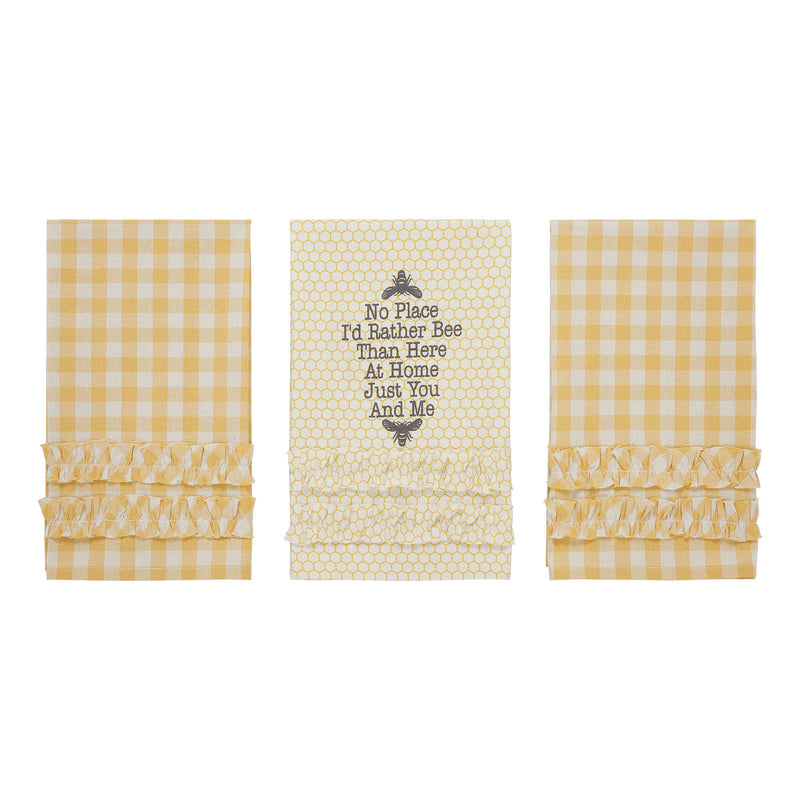 Buzzy Bees Ruffled Tea Towel Set of 3 19x28