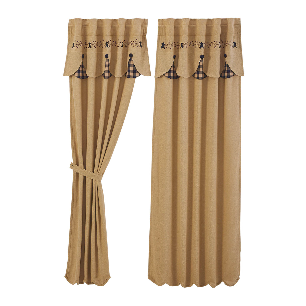 VHC Brands Primitive Stars Curtain Panels Pair – 84x40 Tan Rod Pocket – Light Filtering