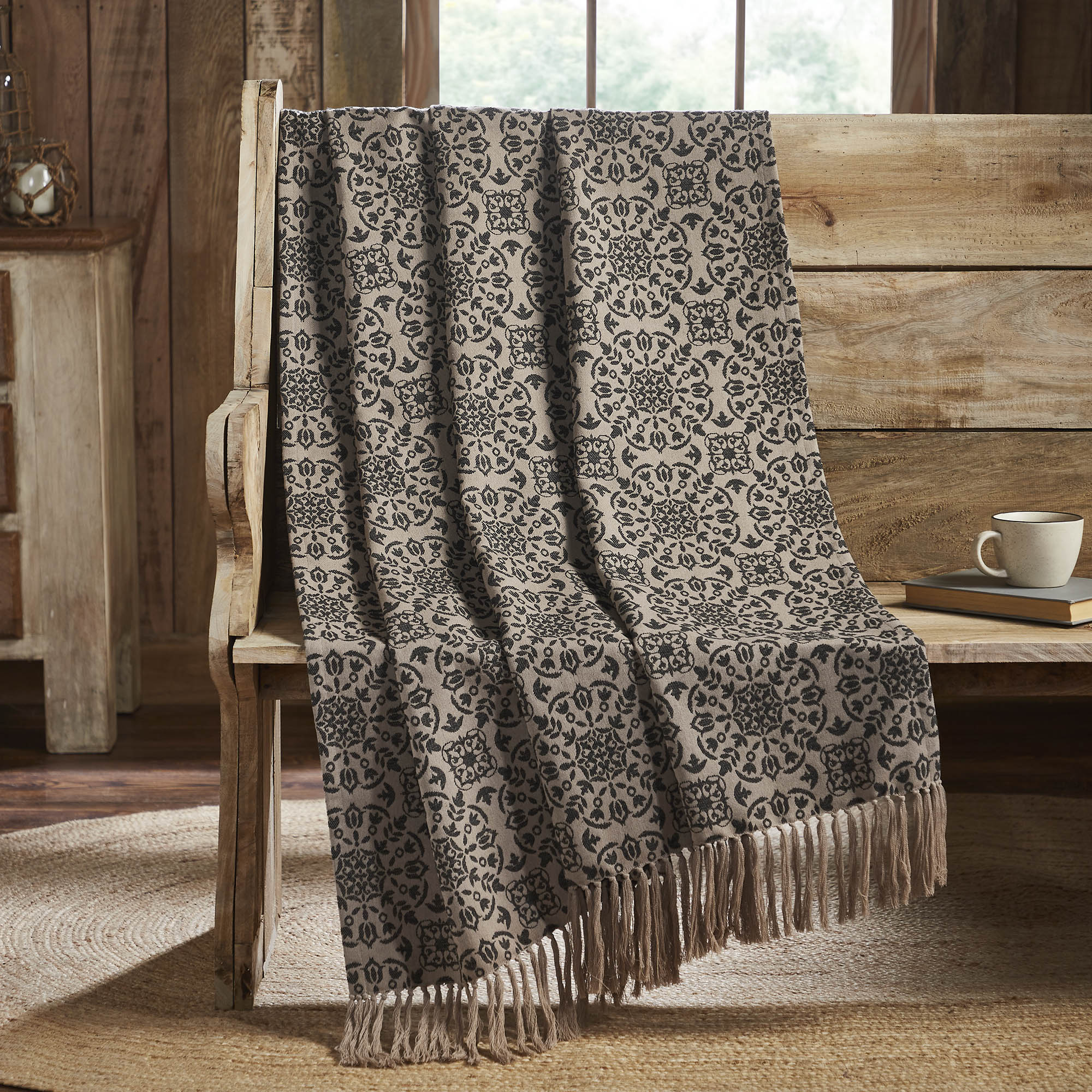 Custom House Black Tan Jacquard Woven Throw 50x60 BACKORDERED UNTIL DECEMBER 2024