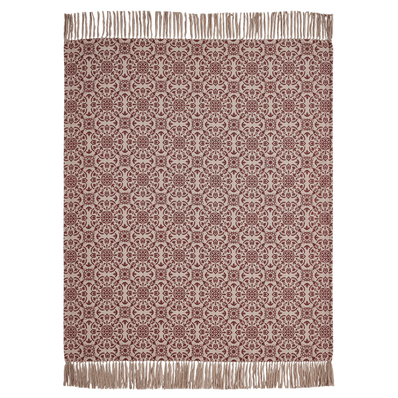 Custom House Burgundy Tan Jacquard Woven Throw 50x60  **BACKORDERED UNTIL DECEMBER 2024**